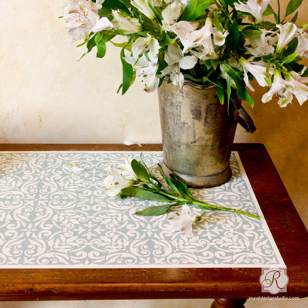 Allover Damask Furniture Stencil for Painting - Decorate your Furniture with Tile Stencils from Royal Design Studio