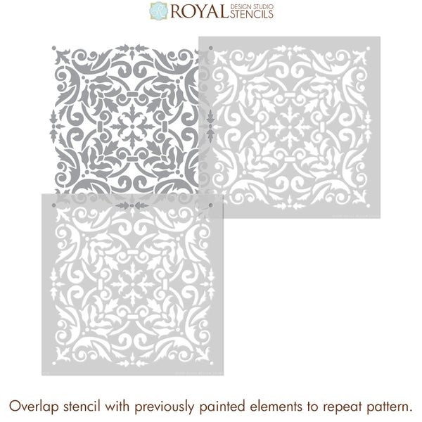 European Damask Wall Stencils for Floors & DIY Tile