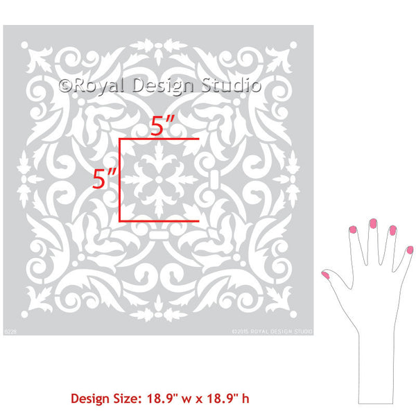 European Damask Wall Stencils for Floors & DIY Tile