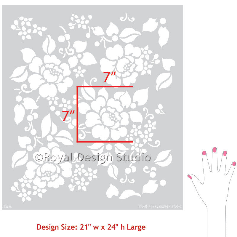 Spring Rose Blossoms Wall Stencil