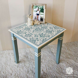Painted Furniture with Flower Stencils - Spring Rose Blossoms Furniture Stencils - Royal Design Studio