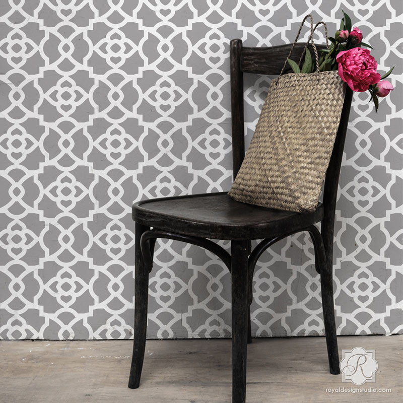 Exotic and Geometric Designs for Accent Walls - Mamounia Moroccan Trellis Wall Stencils - Royal Design Studio