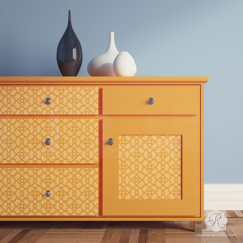Painted Furniture Designs and Moroccan Decor - Mamounia Moroccan Trellis Furniture Stencils - Royal Design Studio