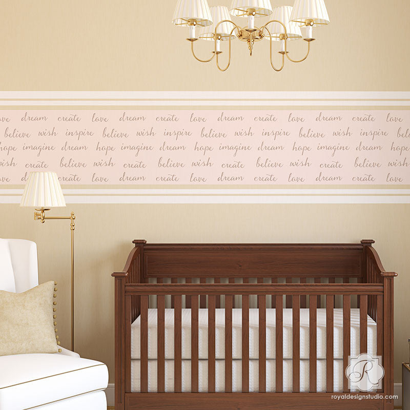 Inspirational Wall Quotes in Girls Nursery Decor - Dream On Lettering Wall Stencils - Royal Design Studio
