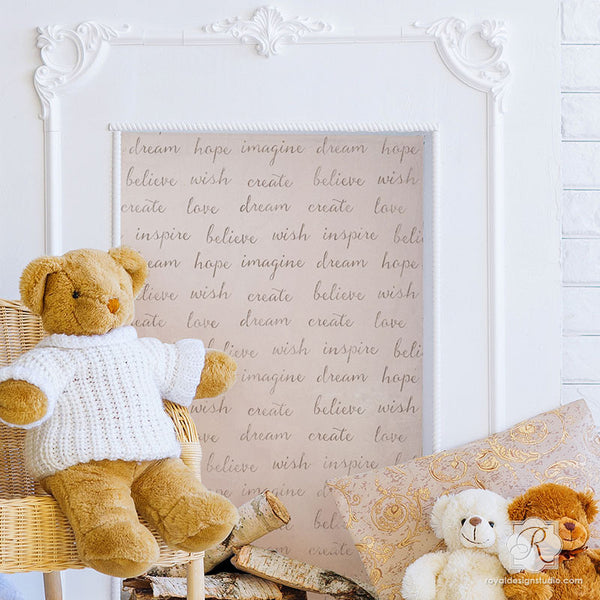 Cute Girls Room or Nursery Decor using Script Stencils - Dream On Lettering Furniture Stencils - Royal Design Studio