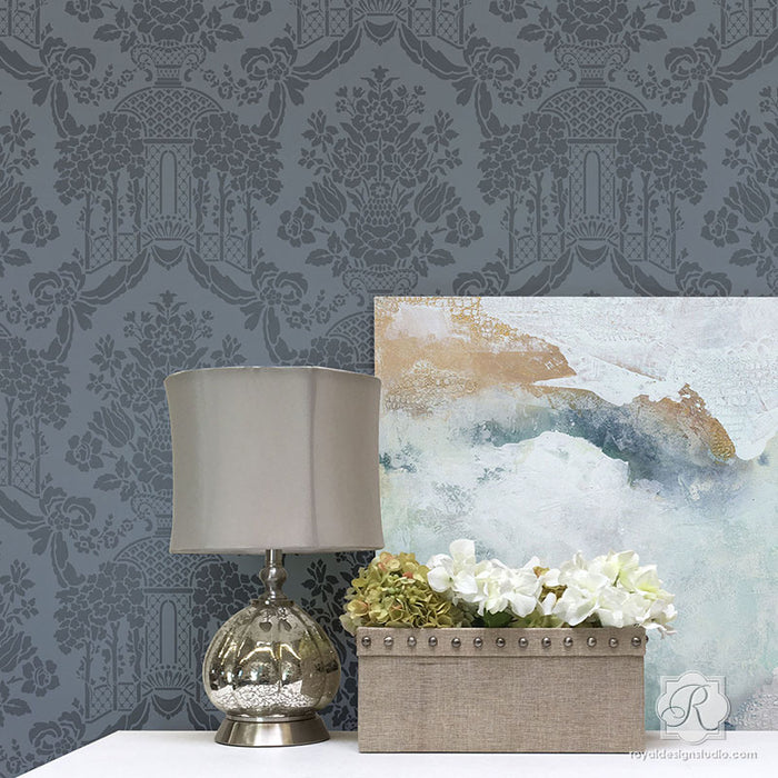 Large Floral Damask Wall Stencils - DIY Wallpaper Look