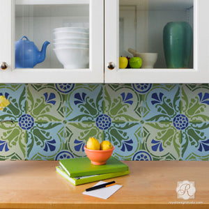 DIY Decor Idea with Painted Faux Tile Floor Patterns - Majorca Tile Stencils - Royal Design Studio
