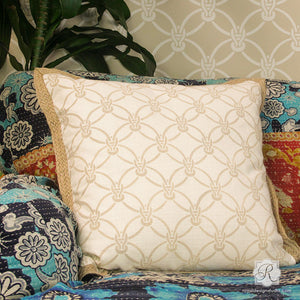 Painted DIY Pillows and Fabric with Small Furniture Stencils - DIY Macrame Woven Texture Look - Royal Design Studio