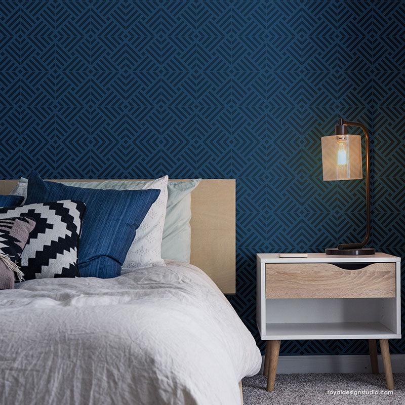 Modern Tiles Wall Art Stencils for Painting - Modern Bedroom Wallpaper Stencils - Royal Design Studio