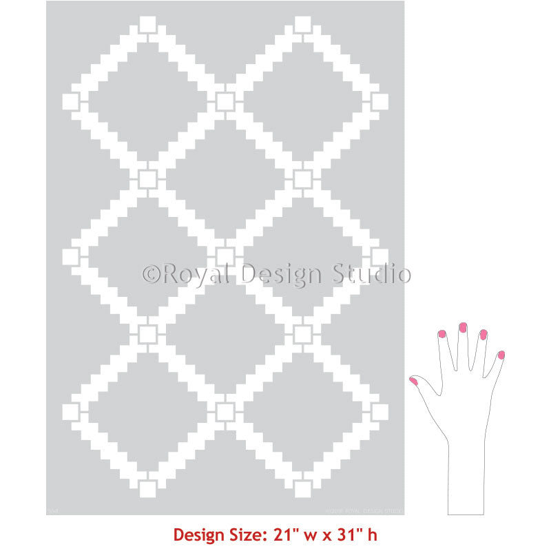 Black and White Tile Floors - Tiled Floor Stencils - Large Modern Tile Stencils for Painting - Royal Design Studio