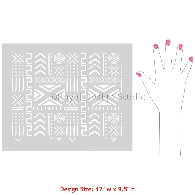 Mali Mudcloth Furniture Stencil - African Style Mud Cloth Batik Furniture Pattern - Tribal Furniture Design Stencils for Painting - Royal Design Studio