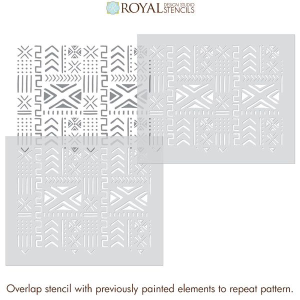 Mali Mudcloth Furniture Stencil - African Style Mud Cloth Batik Furniture Pattern - Tribal Furniture Design Stencils for Painting - Royal Design Studio