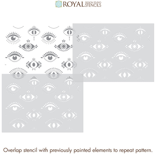 Protective Eyes Wallpaper Wall Design - Evil Eye Moroccan Stencil - All Seeing Eye Wall  Stencil - Bohemian Decor Stencils - Royal Design Studio