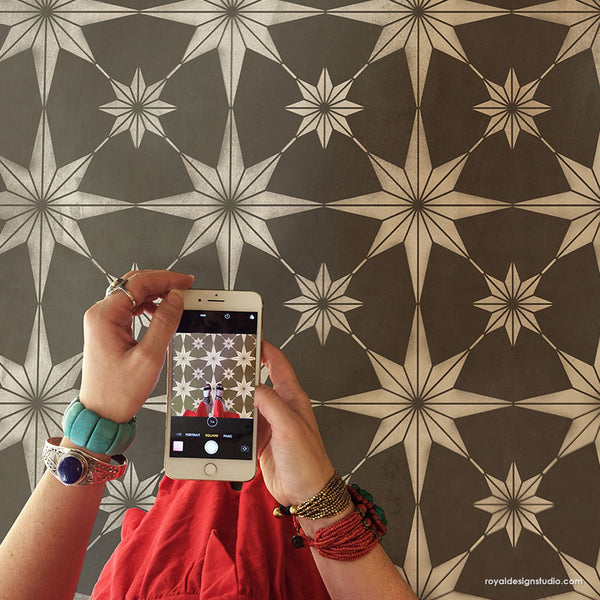 Star Tile Floor Pattern - Tile Stencils - Floor Stencils - Modern Bohemian Stencils - Royal Design Studio Stencils