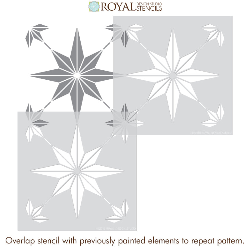 European or Moroccan Stars Tile Pattern Stencil - Floor Design Stencil for Painting - Royal Design Studio Paint Stencils