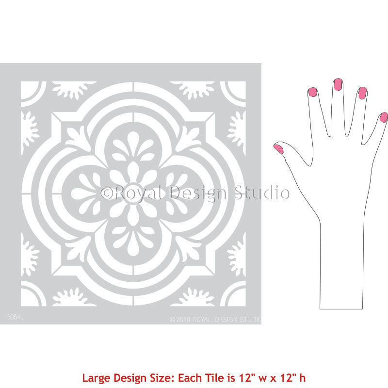 Havana Tile Stencils - Spanish Tile Wall Art Stencils - Encaustic Tiles Stencils for Painting Feature Wall Decor - Royal Design Studio