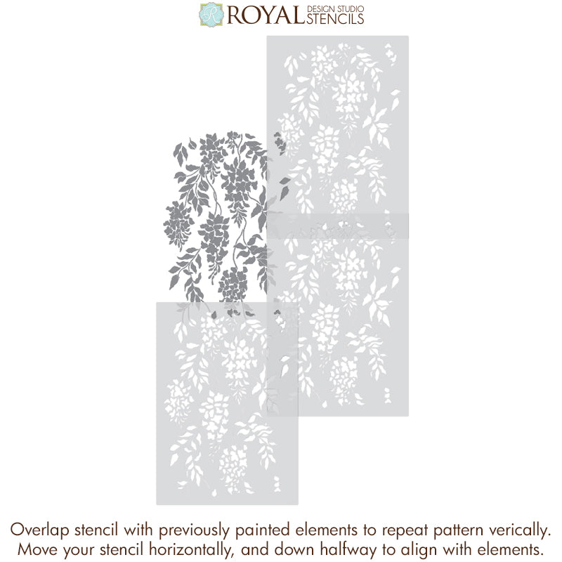 Wisteria Vine Wall Pattern Stencils Classic Floral Wallpaper Design Paint Stencils - Royal Design Studio