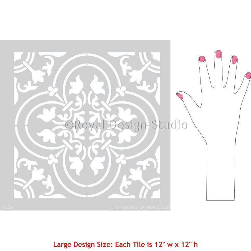 Classic European Tile Wall Art - Tile Wall Design Stencils - Large Tile Stencils for Painting Walls - Royal Design Studio