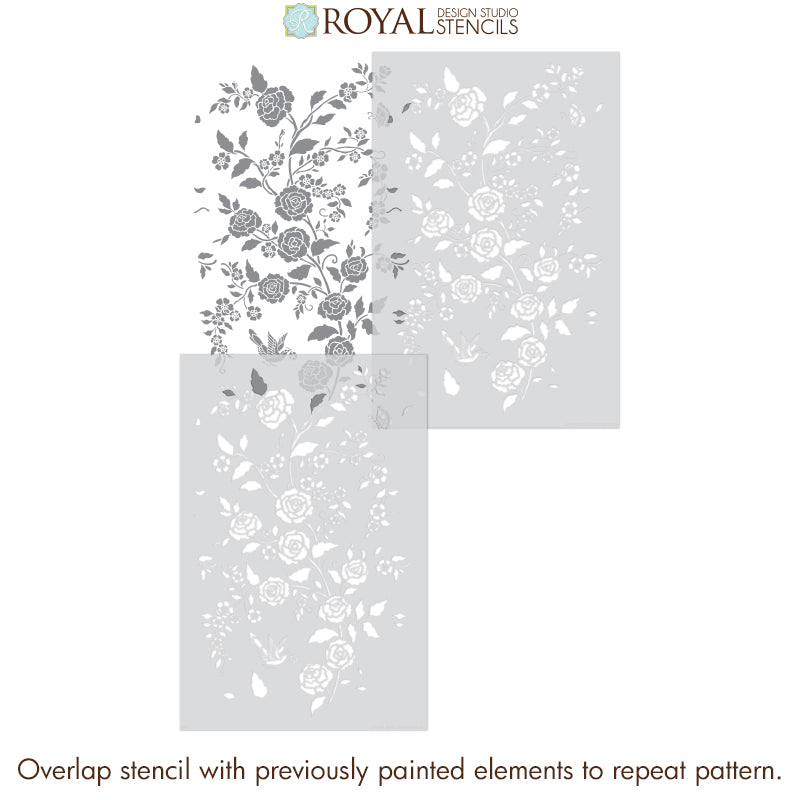 Meandering Rose Chinoiserie Wall Stencil