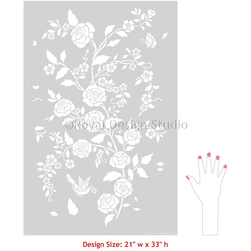 Meandering Rose Chinoiserie Wall Stencil
