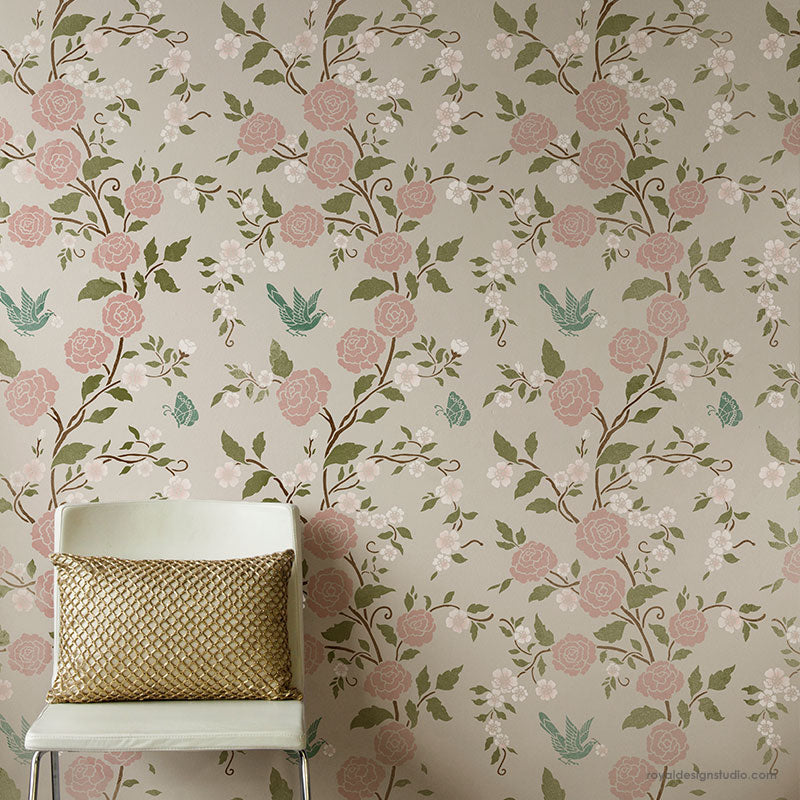 Meandering Rose Chinoiserie Wall Stencil