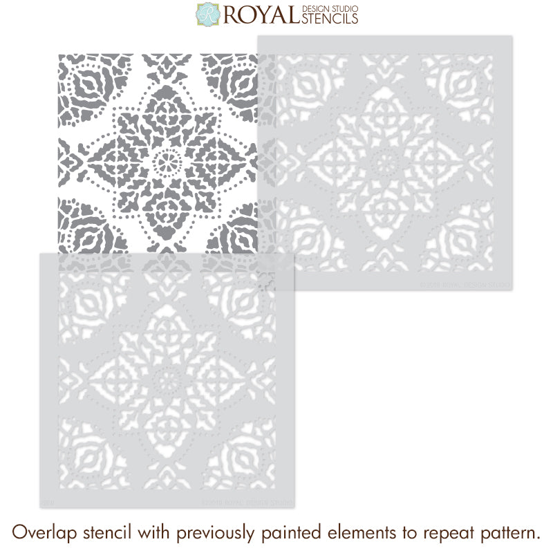 DIY Boho Decor Indian Style Block Print Pattern Floor Stencils Tile Stencils - Royal Design Studio