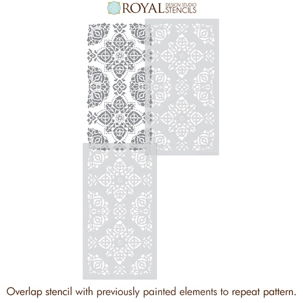 Large Tile Stencils for Painting Boho Decor - Large Wall Stencils - Bohemian Style Wallpaper Stencil - Royal Design Studio