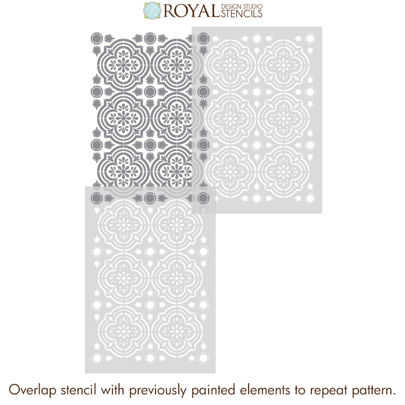 European Style Tile Mural Stencils Faux Tile Paint Stencils - Havana Allover Tile Stencil - Royal Design Studio