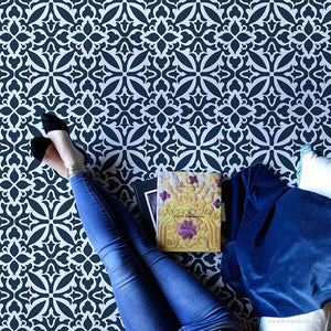 Floor Stencils for Painting Ceramic Tiles in Bathroom - Island Dreams Tile Stencil from Royal Design Studio Stencils