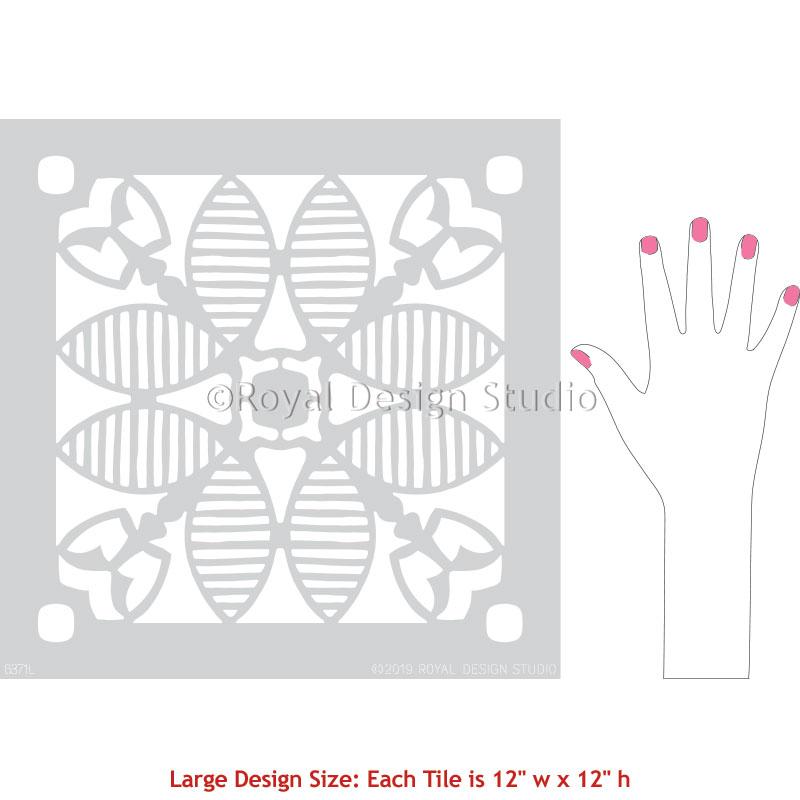 Modern Tile Art Stencils for Painting Flooring - Amaranth Tile Stencil from Royal Design Studio Stencils