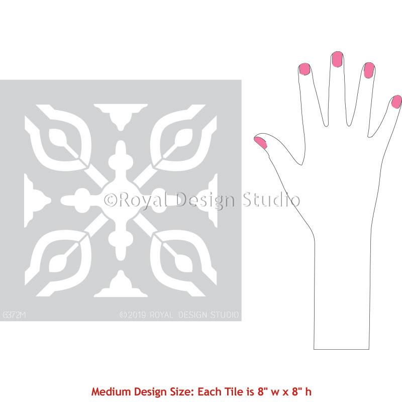 Spanish Tiles Pattern Bathroom Floor Stencils - Petra Tile Stencil from Royal Design Studio Stencils