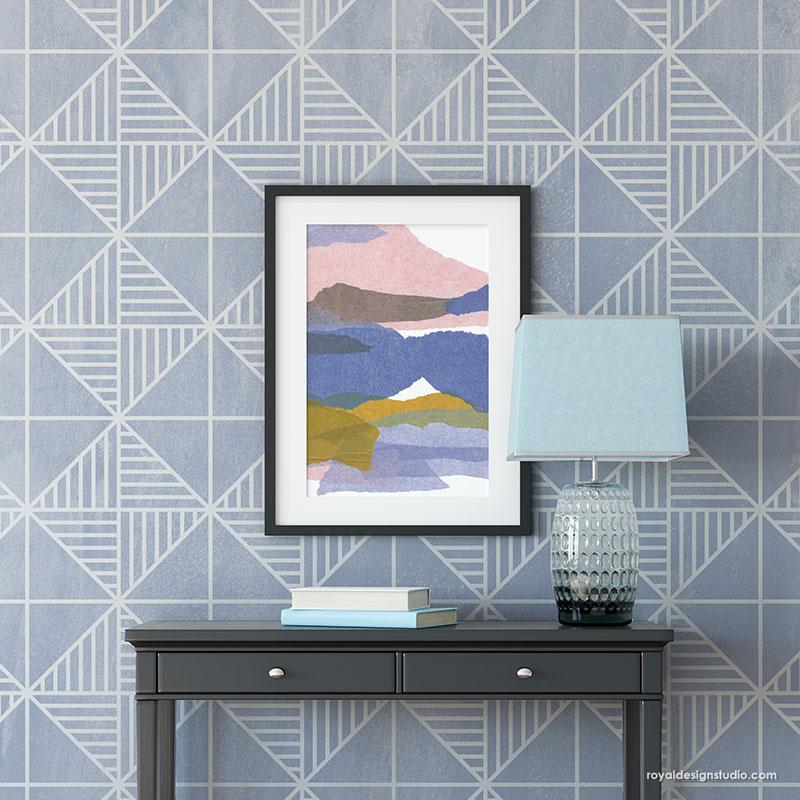 Geometric Wall Art Design Modern Paint Mural - Cross Connections Wall Stencil from Royal Design Studio Stencils