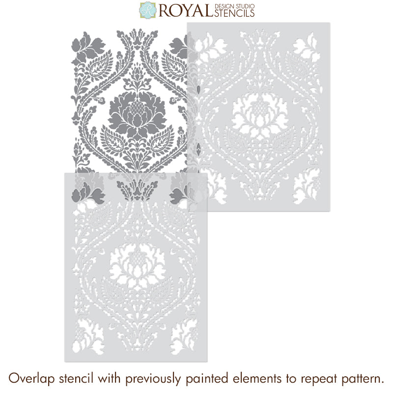 Custom Wall Stencils - Floral Damsak Wall Stencils - Classic Painting Stencils - Royal Design Studio
