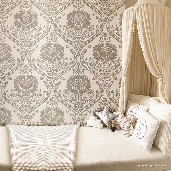 Large Floral Damask Wall Stencils for Painting DIY Wallpaper Pattern