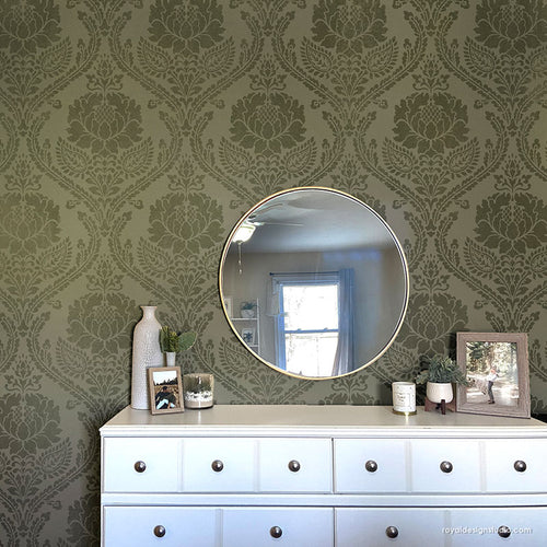 Large Floral Damask Wall Stencils for Painting DIY Wallpaper Pattern