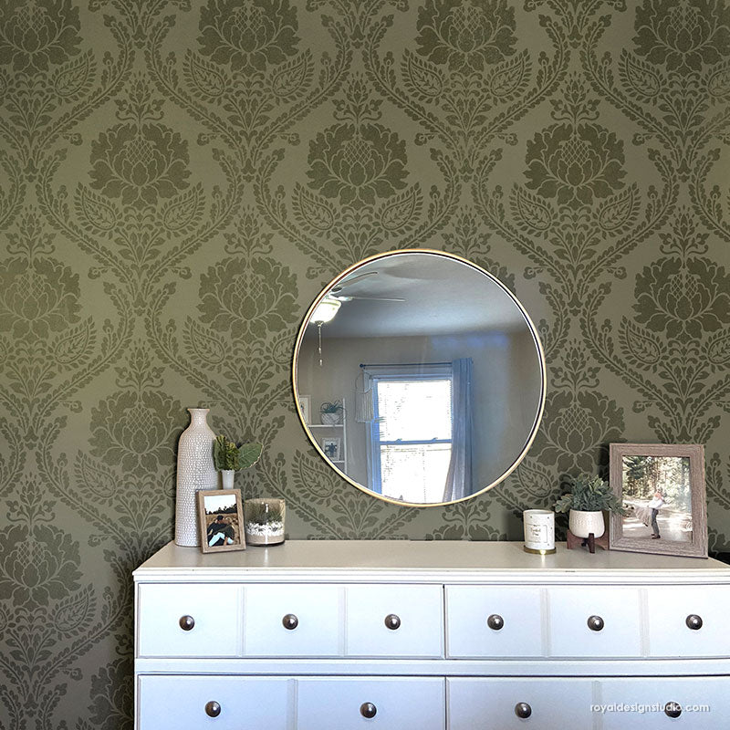 Classic Damask Wall Stencils - Farmhouse Style Wall Paint Stencils - Royal Design Studio