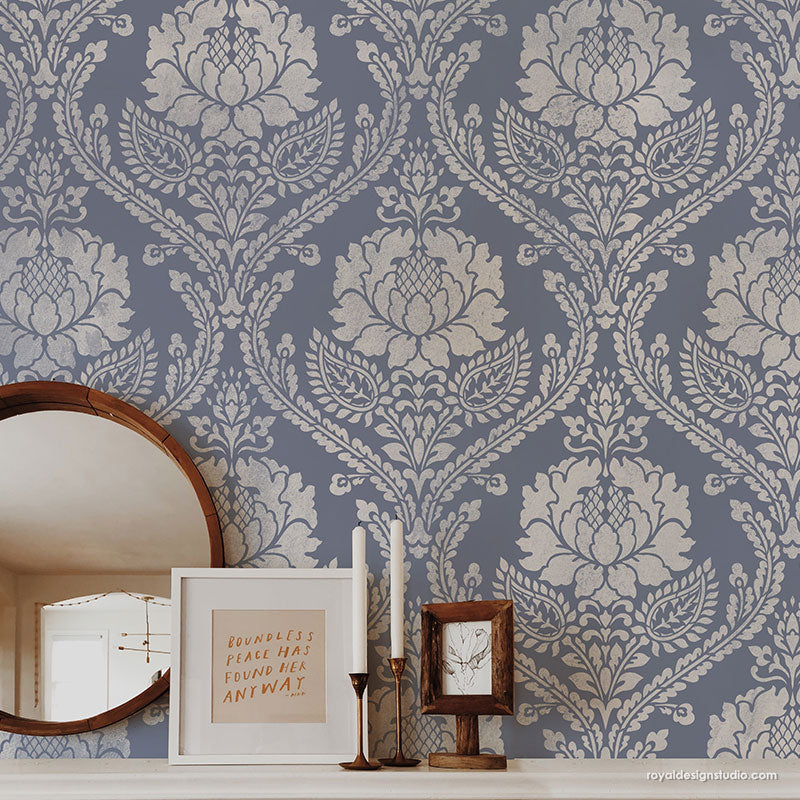 Large Floral Damask Wall Stencils for Painting DIY Wallpaper Pattern ...