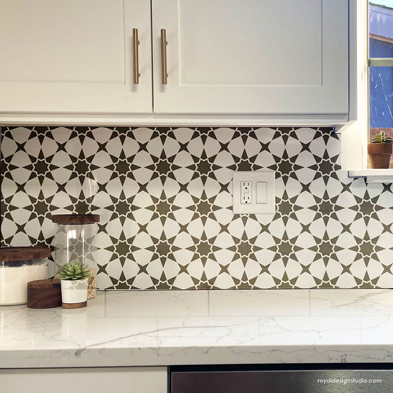 DIY Kitchen Backsplash Tiles Black and White Tile Stencils for Painting Kitchen Tiles - Royal Design Studio royaldesignstudio.com