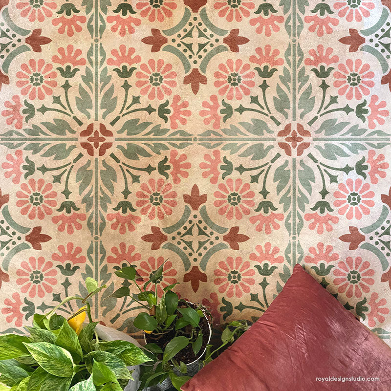 NEW! Country Floral Tile Stencil