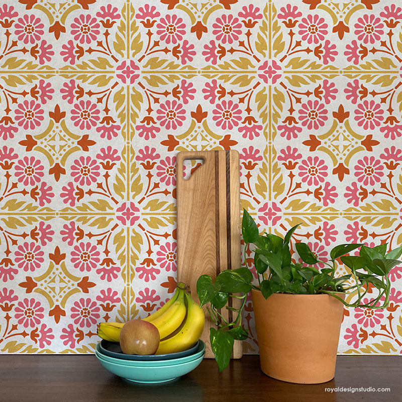 NEW! Country Floral Tile Stencil