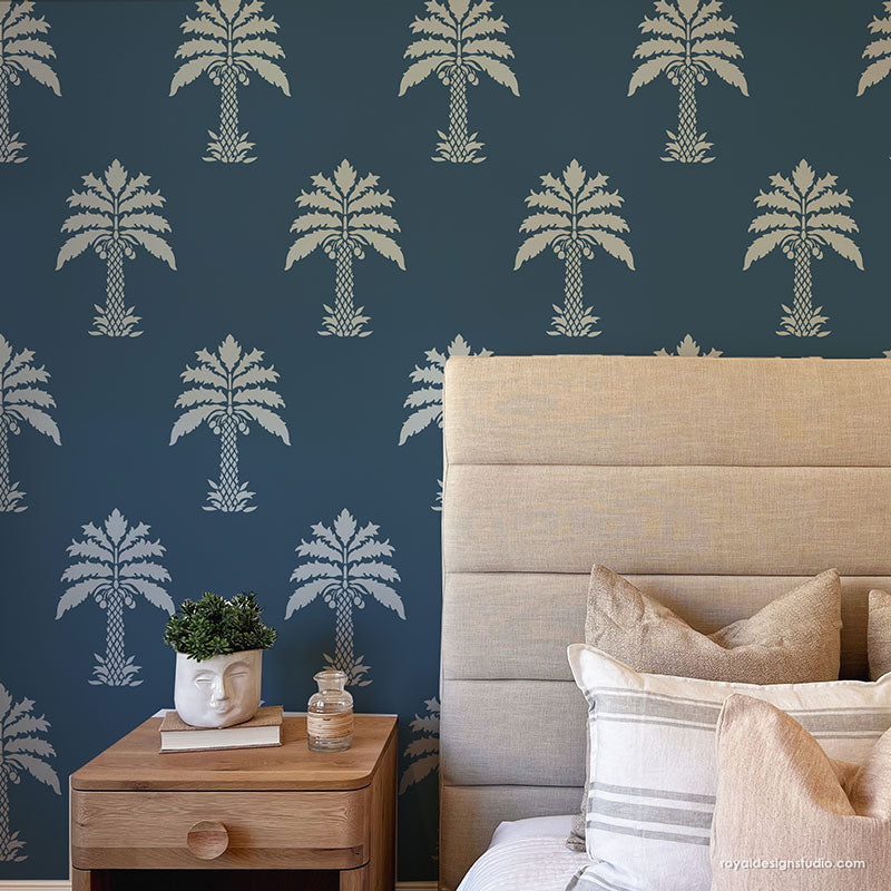 Palm Tree Leaves Wall Stencils for Boho Decor - Better than Wallpaper