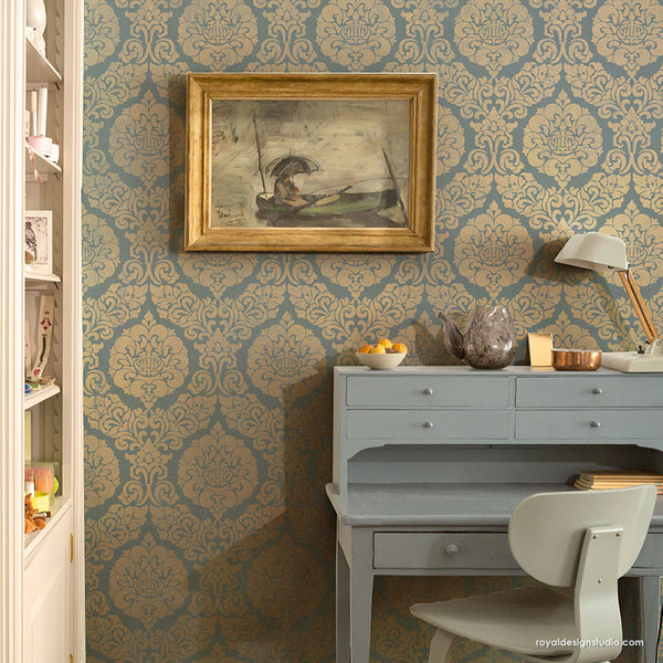 Large Stencils for Painting Accent Wall - Better than Damask Wallpaper