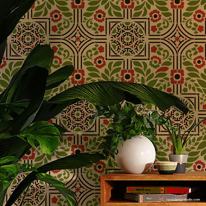 Large Stencils for Painting Accent Wall Better than Damask Wallpaper