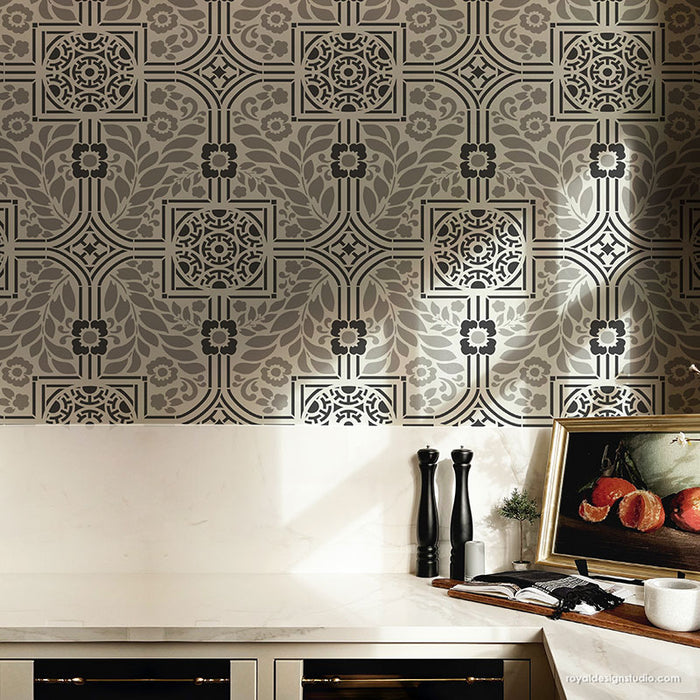 Large Stencils for Painting Accent Wall Better than Damask Wallpaper