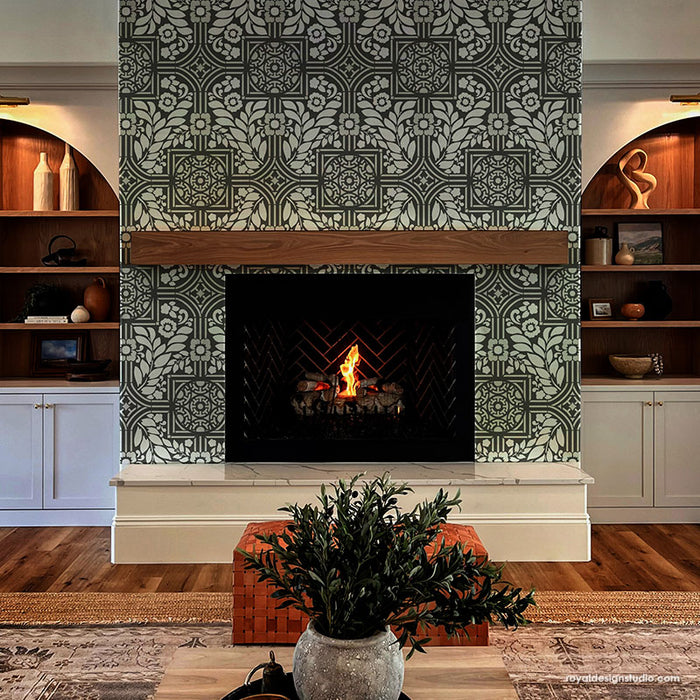 Large Stencils for Painting Accent Wall Better than Damask Wallpaper