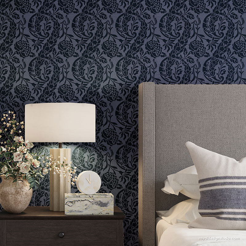 French Floral Damask Wallpaper Stencils - Large Wall Painting Stencils ...