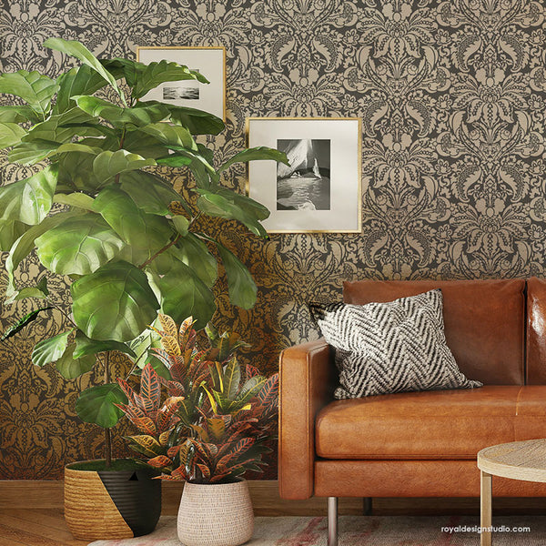 Large Damask Wall Stencils - DIY Wallpaper Look