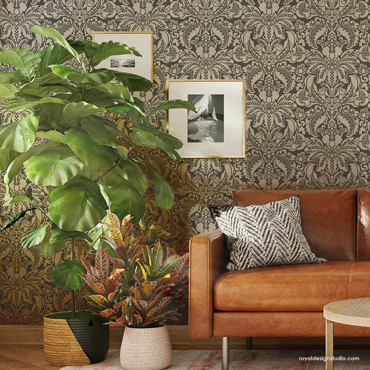 Large Damask Wall Stencils - DIY Wallpaper Look – Royal Design Studio ...