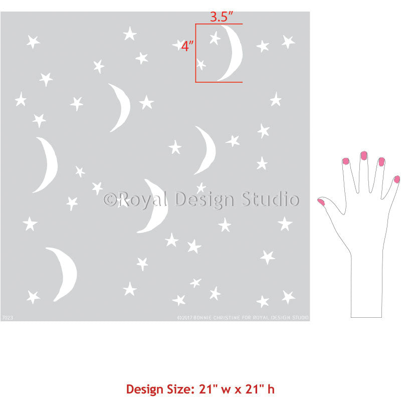 Nursery or Kids Room Decorating with Moon and Stars - Night Sky Wall Stencils - Royal Design Studio