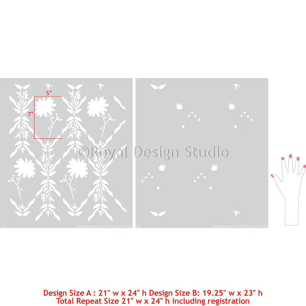 Decorative Wall Stencils with Colorful Flower Designs - Royal Design Studio
